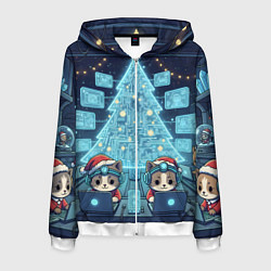 Толстовка 3D на молнии мужская Новогодние котики айтишники, цвет: 3D-белый