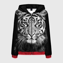 Толстовка 3D на молнии мужская Красавец тигр, цвет: 3D-красный