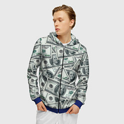 Толстовка 3D на молнии мужская Банкноты, цвет: 3D-синий — фото 2