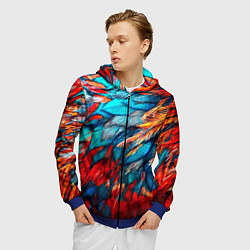 Толстовка 3D на молнии мужская Перья, цвет: 3D-синий — фото 2