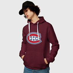Толстовка-худи хлопковая мужская Montreal Canadiens цвета меланж-бордовый — фото 2