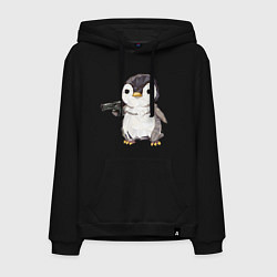 Толстовка-худи хлопковая мужская Пингвин с пистолетом, цвет: черный