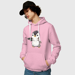 Толстовка-худи хлопковая мужская Пингвин с пистолетом, цвет: светло-розовый — фото 2