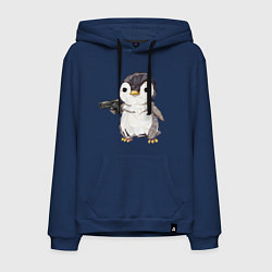 Толстовка-худи хлопковая мужская Пингвин с пистолетом, цвет: тёмно-синий