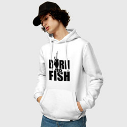 Толстовка-худи хлопковая мужская Born to fish, цвет: белый — фото 2