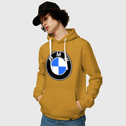 Толстовка-худи хлопковая мужская Logo BMW, цвет: горчичный — фото 2