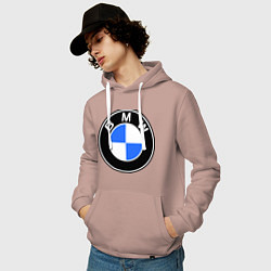 Толстовка-худи хлопковая мужская Logo BMW, цвет: пыльно-розовый — фото 2