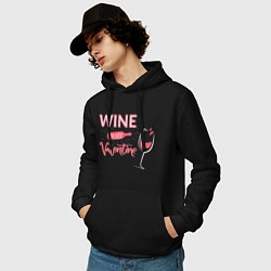 Толстовка-худи хлопковая мужская Wine is my Valentine, цвет: черный — фото 2