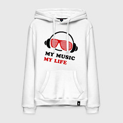 Толстовка-худи хлопковая мужская My music my life, цвет: белый