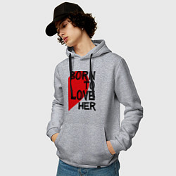 Толстовка-худи хлопковая мужская Born to love her, цвет: меланж — фото 2