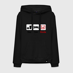 Толстовка-худи хлопковая мужская Главное в жизни - еда, сон, honda, цвет: черный