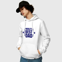 Толстовка-худи хлопковая мужская Worlds best dad, цвет: белый — фото 2