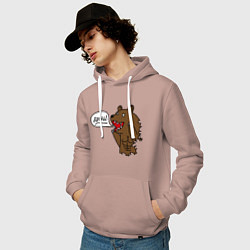 Толстовка-худи хлопковая мужская Медведь-качок: дрищ, цвет: пыльно-розовый — фото 2