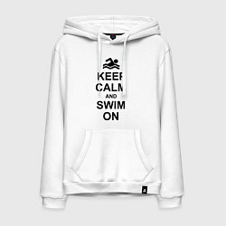Толстовка-худи хлопковая мужская Keep Calm & Swim On, цвет: белый