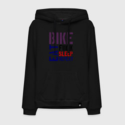 Толстовка-худи хлопковая мужская Bike eat sleep repeat, цвет: черный