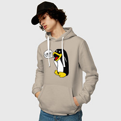 Толстовка-худи хлопковая мужская Пингвин: Linux, цвет: миндальный — фото 2