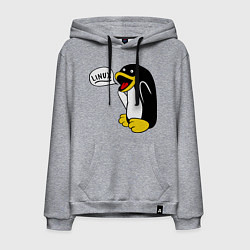 Толстовка-худи хлопковая мужская Пингвин: Linux, цвет: меланж