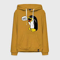 Толстовка-худи хлопковая мужская Пингвин: Linux, цвет: горчичный