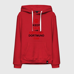 Толстовка-худи хлопковая мужская Keep Calm & Borussia Dortmund fan цвета красный — фото 1