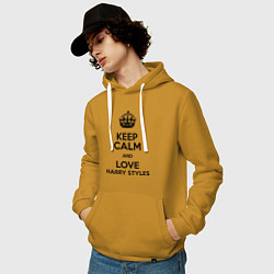 Толстовка-худи хлопковая мужская Keep Calm & Love Harry Styles, цвет: горчичный — фото 2