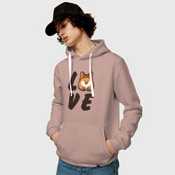 Толстовка-худи хлопковая мужская Love Corgi, цвет: пыльно-розовый — фото 2