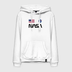 Толстовка-худи хлопковая мужская NASA НАСА, цвет: белый