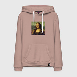 Толстовка-худи хлопковая мужская Mona Lisa pixels, цвет: пыльно-розовый