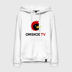 Толстовка-худи хлопковая мужская Omskoe TV logo, цвет: белый