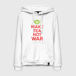 Толстовка-худи хлопковая мужская Make tea not war, цвет: белый
