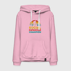Толстовка-худи хлопковая мужская Чемпион соц-дистанции, цвет: светло-розовый