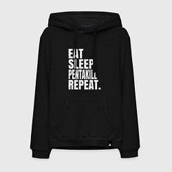 Толстовка-худи хлопковая мужская EAT SLEEP PENTAKILL REPEAT, цвет: черный
