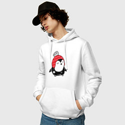 Толстовка-худи хлопковая мужская Милый пингвин в шапочке, цвет: белый — фото 2