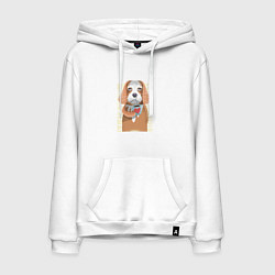 Толстовка-худи хлопковая мужская Собака с кофе, цвет: белый