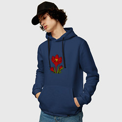 Толстовка-худи хлопковая мужская Красные тюльпаны, цвет: тёмно-синий — фото 2