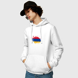 Толстовка-худи хлопковая мужская Флаг Армении, цвет: белый — фото 2