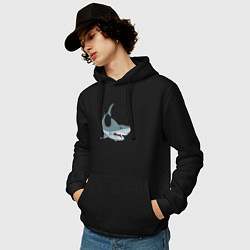 Толстовка-худи хлопковая мужская Агрессивная акула, цвет: черный — фото 2