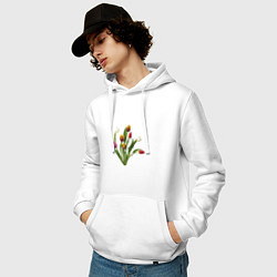 Толстовка-худи хлопковая мужская Букет разноцветных тюльпанов, цвет: белый — фото 2