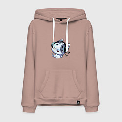 Толстовка-худи хлопковая мужская Котик в наушниках, цвет: пыльно-розовый