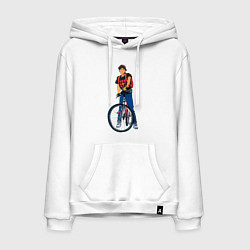 Толстовка-худи хлопковая мужская Golden boy со своим велосипедом, цвет: белый