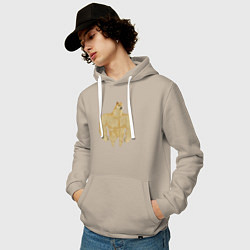 Толстовка-худи хлопковая мужская Мем собака качок DOGE, цвет: миндальный — фото 2