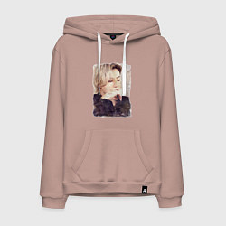 Толстовка-худи хлопковая мужская Задумчивый Чонгук, цвет: пыльно-розовый