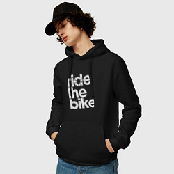 Толстовка-худи хлопковая мужская Ride the bike, цвет: черный — фото 2