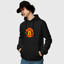Толстовка-худи хлопковая мужская Манчестер Юнайтед логотип, цвет: черный — фото 2