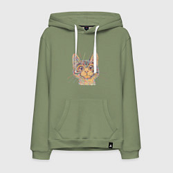 Толстовка-худи хлопковая мужская A 018 Цветной кот, цвет: авокадо