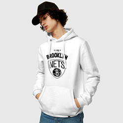Толстовка-худи хлопковая мужская The Brooklyn Nets, цвет: белый — фото 2