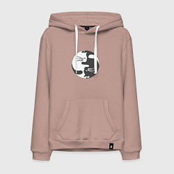 Толстовка-худи хлопковая мужская Коты инь янь 01, цвет: пыльно-розовый