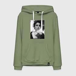 Толстовка-худи хлопковая мужская Timothee Chalamet с розами, цвет: авокадо