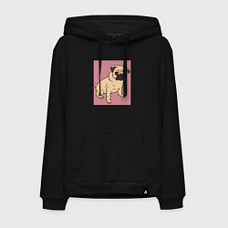 Толстовка-худи хлопковая мужская Мопс на пепельно-розовом серия второй, цвет: черный
