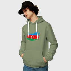 Толстовка-худи хлопковая мужская Флаг - Азербайджан, цвет: авокадо — фото 2
