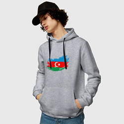 Толстовка-худи хлопковая мужская Флаг - Азербайджан, цвет: меланж — фото 2